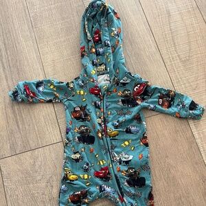 Posh Peanut Cars French Terry Zipper hooded romper 3-6M
